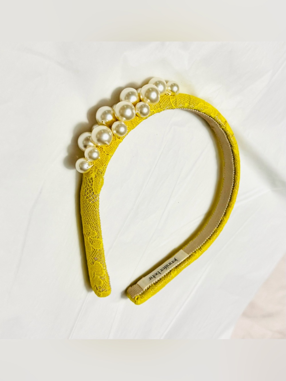 Jennifer Behr AUTHENTIC Lemon Yellow Lace Pearl Cluster Embellished Headband - Picture 2 of 16